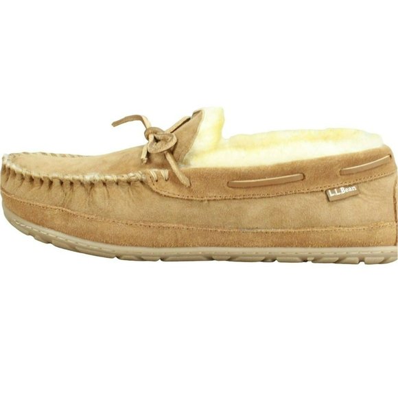 L.L. Bean Other - LL Bean Brown Suede Wicked Good Shearling Lined Moccasin Slippers Size 13 M